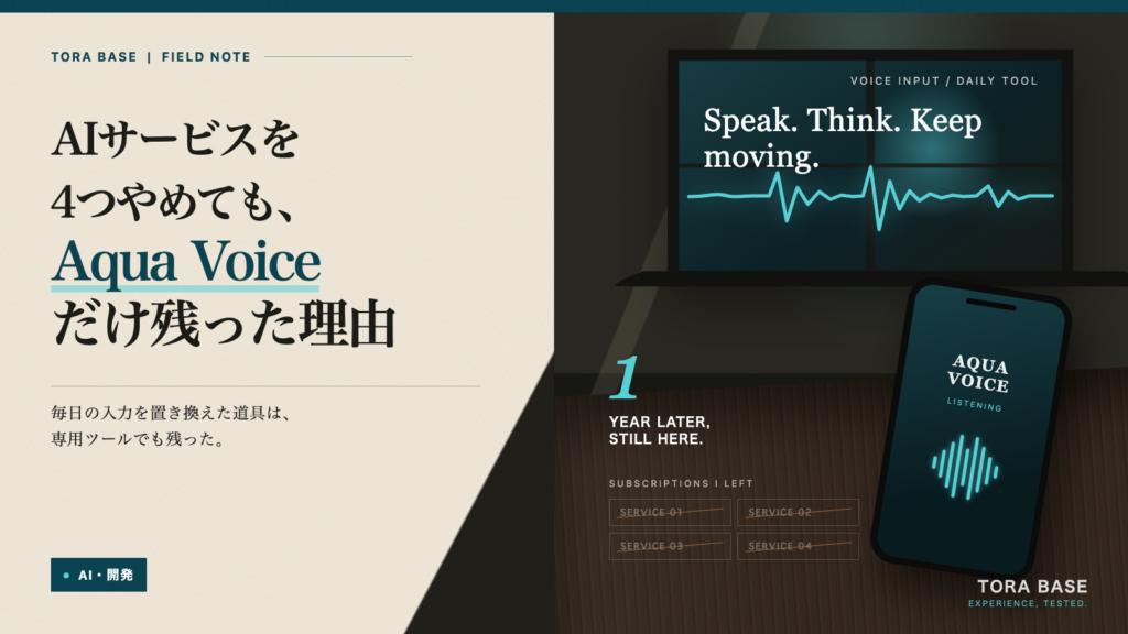 音声の波形とスマートフォンでAqua Voiceを表現したTORA BASEのアイキャッチ