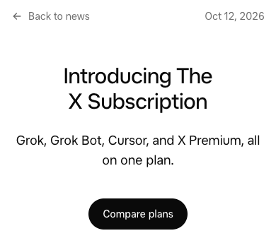 統合プランの発表。Grok・Cursor・X Premiumをひとつのプランで利用できるという公式説明。